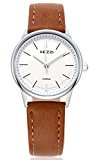 Wutan Women's Watch Stainless Steel Case Brown Leather Band Sports Watches Analog Quartz Casual Classic Fasion Ladies Dress Wristwatches Waterproof
